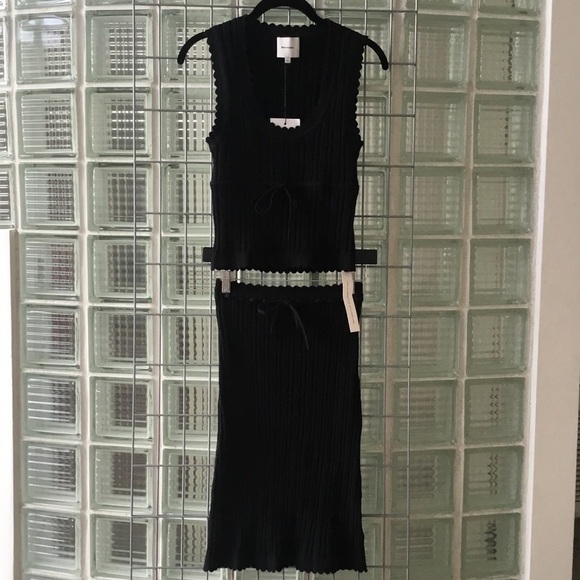 Reformation Black Ribbed Knit Two-Piece Skirt Set - Picture 3 of 9